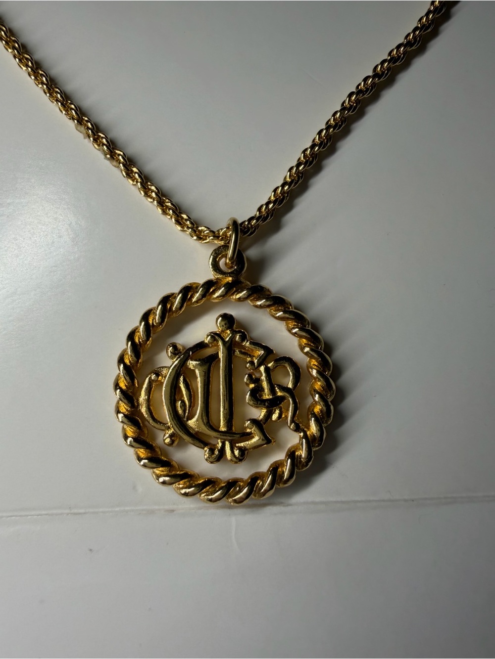 Christian Dior Necklace Gold Rope-Frame Monogram Pendant Necklace - Women